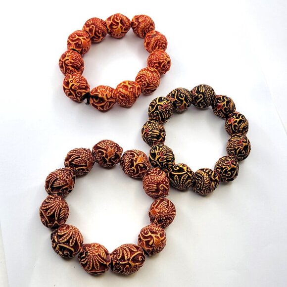 Prayer Bracelet Yoga Chant Mantra Beads Tibetan Buddhist Stretch Bracelet Orange - Picture 2 of 7